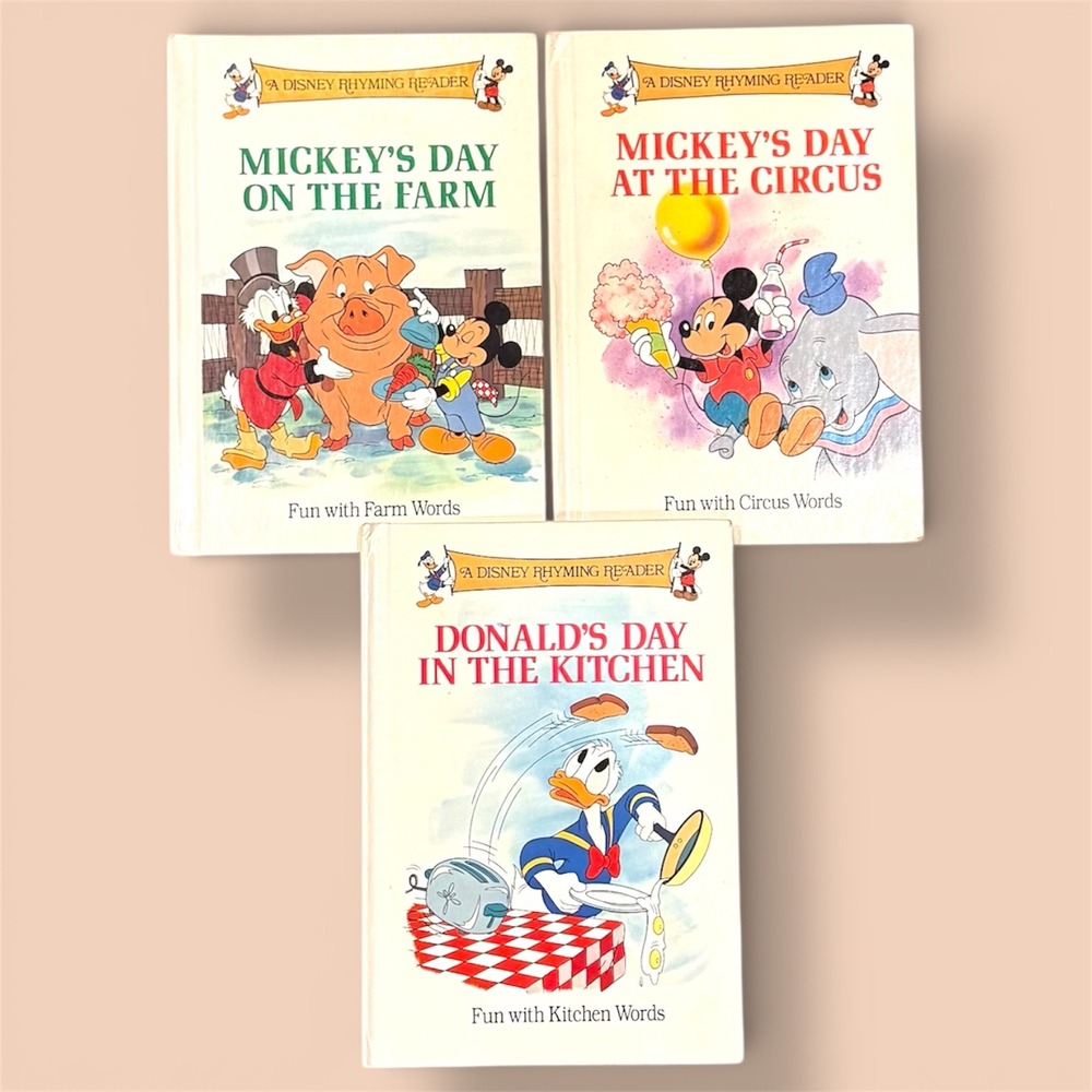 Vintage 1988 Disney Rhyming Reader Mickey Donald Farm Circus Kitchen 3 Book Lot